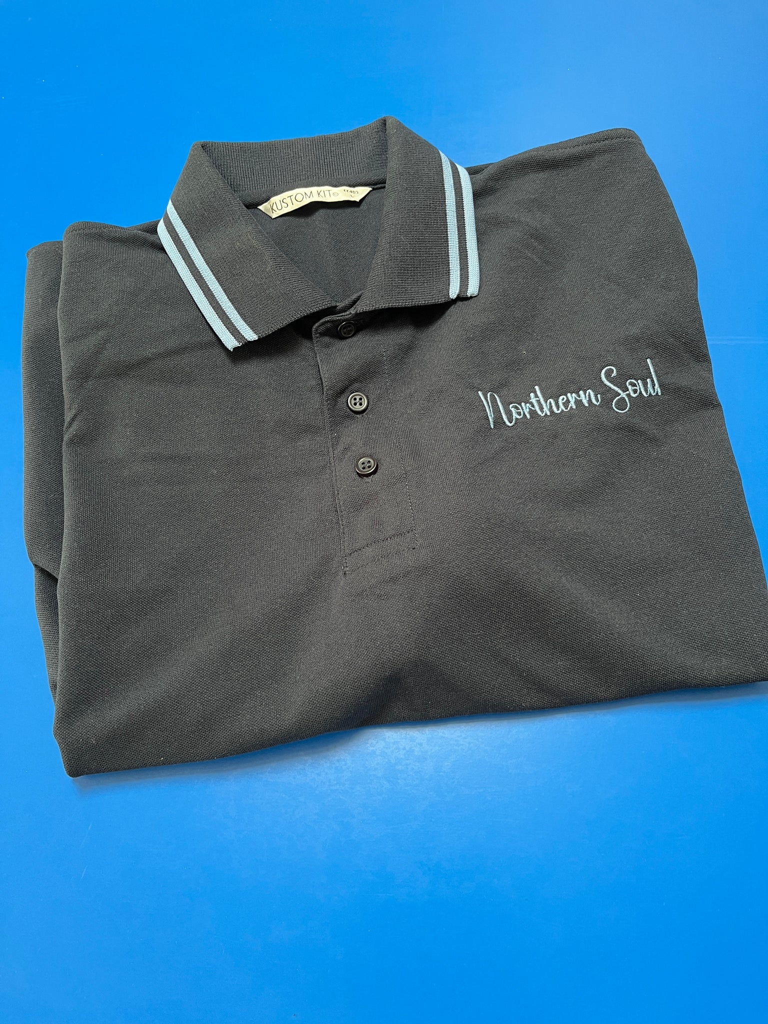 Mens Northern Soul polo shirt, navy blue.