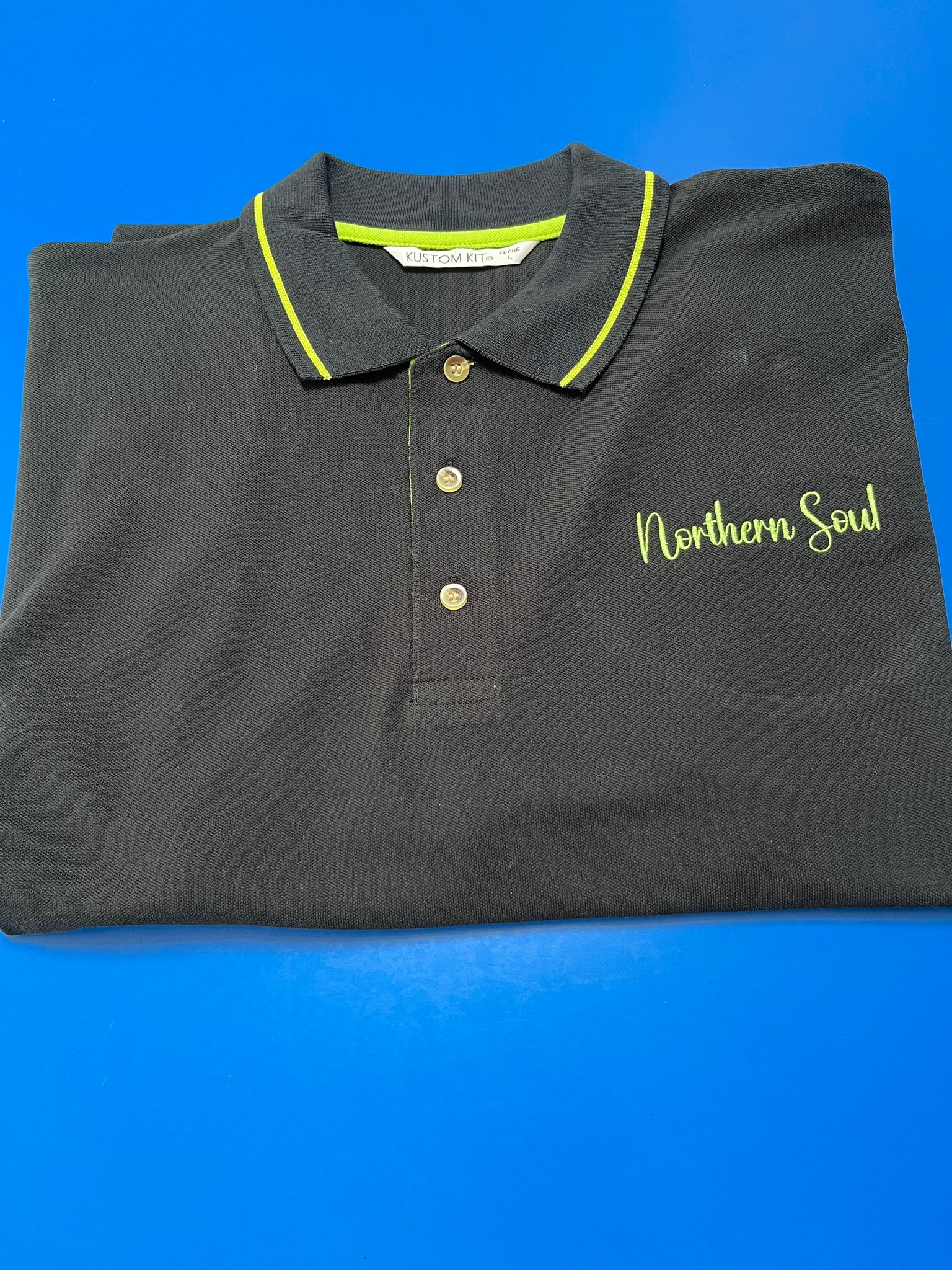 Mens Northern Soul black polo shirt.